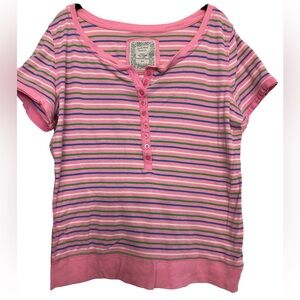 Duck Head Pink Multi-Stripe Short Sleeve Henley Top***See measurements